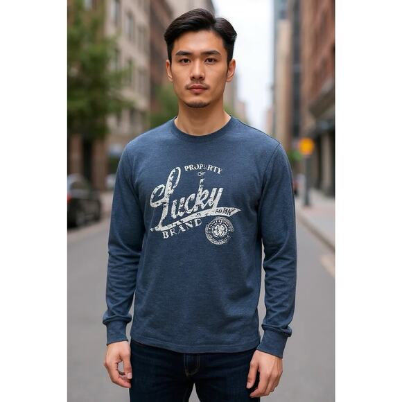 Men's Lucky Brand Shirt Sz Small Blue Long-Sleeve Thermal Sweater Top Casual - Picture 2 of 7